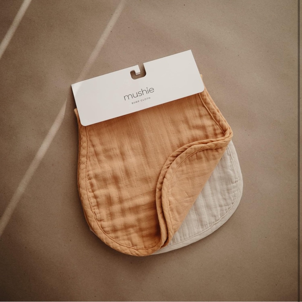Mushie Muslin Baby Burp Cloth Rag Organic Cotton Muslin Set of 2 Fall Yellow/Fog